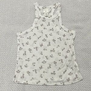 H&M Ribbed Floral Tank Top - White with Purple Floral Print